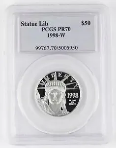 1998 W $50 1/2 オンス 9995 プラチナ アメリカン イーグル プルーフ コイン PCGS PF70 PR70 DCAM