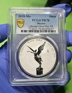 2018 Mo PCGS PL 70 リバース プルーフ メキシコ 1 オンス シルバー リベルタ オンザ