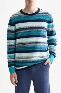 スコッチアンドソーダ メンズ アウター パーカー・スウェット セーター コットン Scotch & Soda Stripe Cotton Sweater Tahitian Blue Stripe ブルー