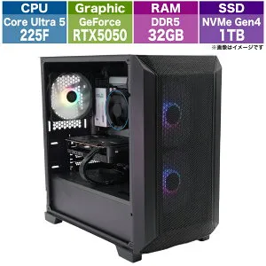 ゲーミングPC インテル Core Ultra 5 225F/RTX 5050/32GB/1TB/WiFi 6E/1年保証【Shop Build PC】