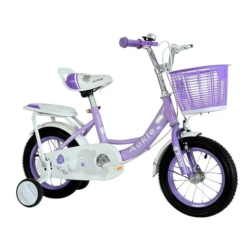 子ども用ロードバイク 子供用自転車 14/16/18インチ 可愛い 女の子 幼児用自転車 組み立て簡単 2歳 3歳 4歳 5歳 6歳 7歳 8歳 補助輪付・カゴ付 高さ調節可能 キッズバイク 男の子 子供自転車 誕生日プレゼントに 14インチ 紫