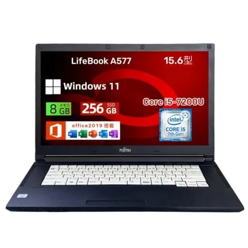 【整備済み品】富士通 ノートパソコン LifeBook A577 15.6型／第7世代CPU Core i5-7200U@2.5GHz／8GBメモリ／SSD 256GB／DVDマルチドライブ／Wi-Fi／HDMI／Windows 11＆Office 201