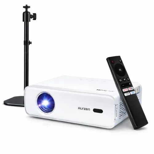 Aurzen プロジェクター EAZZE D1 本体＋高さ調整スタンド セット｜フルHD 1080P 200ANSI｜天井投影対応｜自動補正 オートフォーカス｜Dolby Audio｜WiFi6｜Netflix対応
