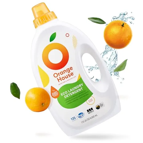 Orange House Liquid Laundry Detergent, Free and Clear, Natural Clean Laundry Detergent, Made of Orange Oil, Hypoallergenic Liqui