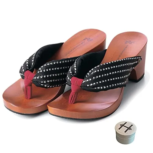 [mizutori] みずとり工業 hitete(ハイテテ) 洋服にも合うモダン下駄 KC-01/KC-02 ドット 6.5cmヒール (オリジナルかかと保湿クリーム付き) (ドット・黒, 日本の靴のサイズ寸法, 大人, アルファベット, S)