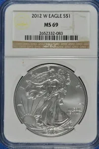 2012年 W バーニッシュド 1ドル シルバー イーグル NGC MS 69 (ブラウンラベル)