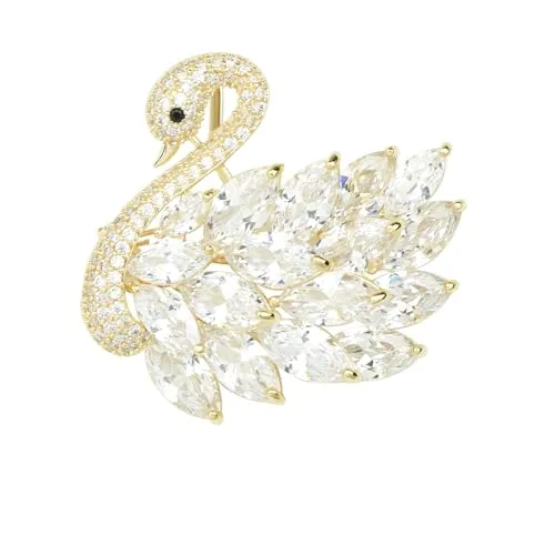 ViVDuo 美しいブラックキュービックジルコニア 白鳥ブローチピン 女性用 クリスタルバードブローチ ブレストピン ブライダルブーケ ウェディングジュエリー用, Extra Large, 金属, キュービックジルコニア