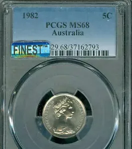 1982 オーストラリア 5 セント PCGS MS68 PQ 2ND 最高級グレード MAC スポットレス *
