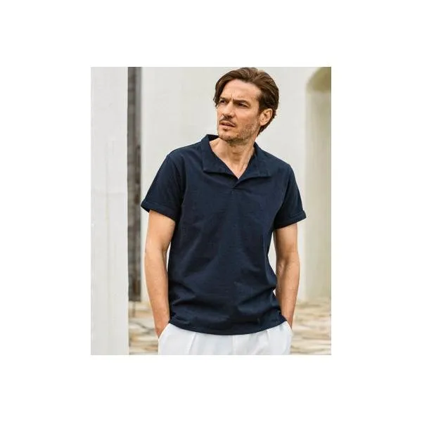 エイケイエムコンテンポラリー AKM Contemporary 【WEB・直営店限定】イタリアンカラー半袖Tシャツ （ネイビー）
