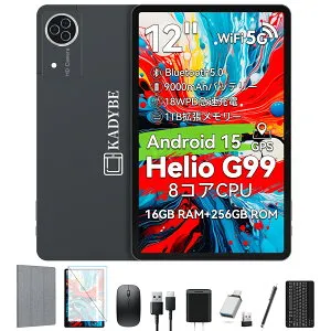 【新品限定24999円＆8点特典付き】タブレット 12インチ G99搭載 Gemini AI Android 15 タブレット 2K FHD 2000*1200IPS 8GB+8GB仮想メモリ 256GB ROM 2TB拡張 9000mAh+PD18W急速充電サポート 8コア Widevine L1 90Hzリフレ
