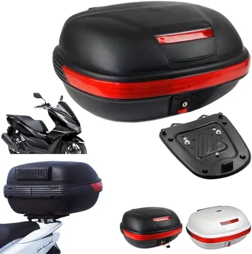 PCX専用 ボックス&キャリアセット 容量43L 取付簡単 PCX リアボックス トップケース リアキャリア 専用 ベースプレート バイク ケース ホンダ 適応車種：(PCX-2014~2025) (EMT-ブラック-92)