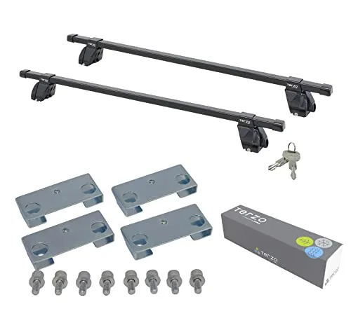 Terzo テルッツォ (by PIAA) ルーフキャリア 車種別ベースキャリアセット スクエアバータイプ ブラック ボルトオンタイプ ロック付 【日産 NV350キャラバン H24. 6~ 型式 E26】 EF-DRX + EB2 + DR20 KIT7