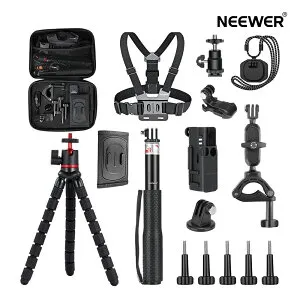 【P5倍+500円OFF券】NEEWER BASICS 16 in 1 アクションカメラアクセサリーキット DJI OSMO Pocket 3用 ミニ三脚/自撮り棒/チェストストラップ/磁気ネックレス式マウント/延長アダプター 登山/サイクリン