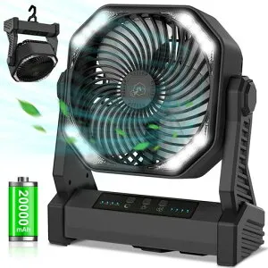 【1台3役&20000mAh充電池内蔵】アウトドア扇風機キャンプ扇風機充電式小型2重反転ファン風量4段階調節LEDライト搭載Type-C充電式上下風向調節コードレス最大約46時間連続使用フック付大風量…