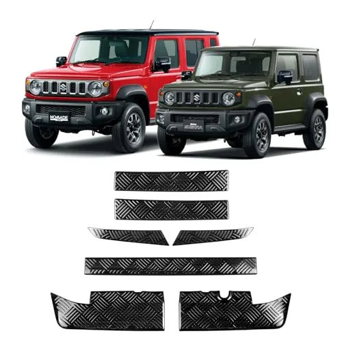 VKINGER ジムニーノマド JC74 ジムニーシエラ JB74 アクセサリー セット割 フロントバンパープレート&リアバンパープレート プロテクター 7P 縞鋼板柄 ヘアライン 内装 カスタム パーツ 保護 アクセサリー NOMADE JC74W SI