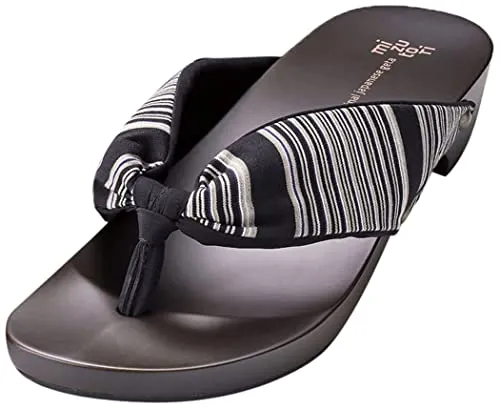 [mizutori] みずとり 洋服にも合うモダン下駄 MAI-13 (オリジナルかかと保湿クリーム付き) げた物語 宵の水／黒・黒 (小倉 縞縞) (medium)