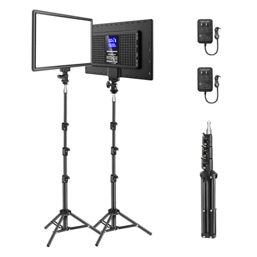 NEEWER BASICS 撮影用ライト LEDビデオライトとスタンドキット 2パック 192個LEDビーズ 超薄型軽量13"LEDパネル 0-100% 調光可能 バイカラー 3200K-5600K CRI97+ 2400Lux/0.5m 高演色 8000