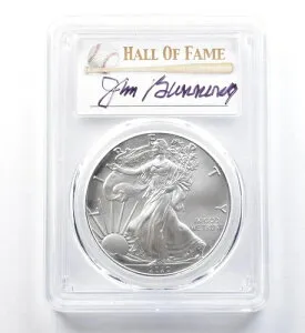 2020年 (P) アメリカン・シルバー・イーグル ジム・バニング 緊急発行 FDOI MS70 PCGS *1256