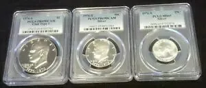 (3) PCGS 1976-S $1 クラッド PR69 DCAM、50c シルバー PR69 DCAM、および 25 シルバー MS65 (2527)