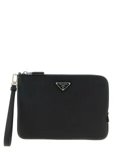 プラダ PRADA クラッチバッグ メンズ ブラック Clutch and Wristlets Bags Saffiano clutch 2NH024PN9F0002 Black 関税 送料無料 2025AW ju