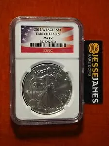 2012 W バーニッシュシルバー イーグル NGC MS70 初期リリース USA フラッグ レーベル