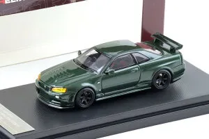 モーターヘリックス 1/64 日産 スカイライン GT-R R34 ニスモ CRS ダークグリーンMotorhelix 1:64 Nissan Skyline GT-R R34 Nismo CRS dark green
