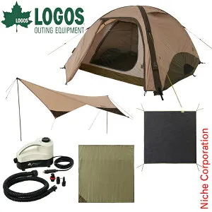 ロゴス Tradcanvas エアマジックリビングライフテントM&タープセット 71805596 電動ポンプ付き ドーム型テント キャンプ用品 nocu 簡単エアテント 5点セット テントマット グランドシート ファミリ