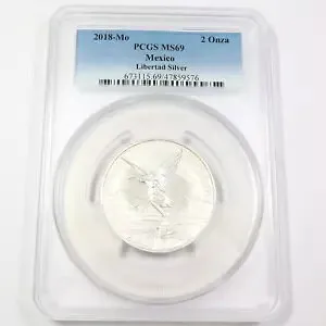 2018 Mo PCGS MS69 - メキシコ - 2 オンス シルバー リベルタ - オンザ #44412V