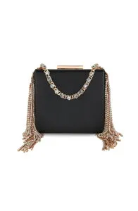 ジュウェルダグレイミシュカ レディース バッグ レザー フリンジ Jewel Badgley Mischka Ryker Leather Crystal Fringed Box Clutch Black ブラック