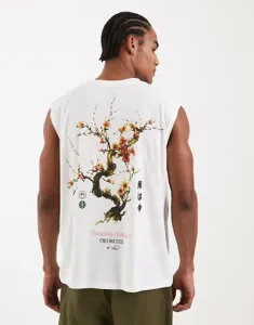 ジャック アンド ジョーンズ メンズ トップス ベスト プリント Jack & Jones oversized tank top with blossom back print Bright White ホワイト
