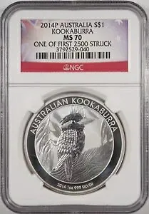 MS70 2014P オーストラリア クッカブラ 最初の 2500 個のうちの 1 個がストラッキング NGC 1オンス 999 シルバー
