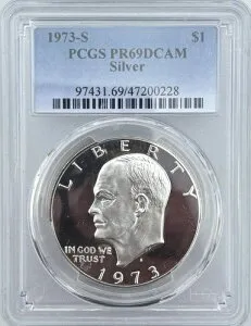 1973年 S シルバー アイゼンハワー ドル $1 PCGS PR68DCAM キーデート 完璧