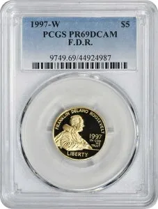 1997-W F.D.R. 5ドル金貨 プルーフ記念 PR69DCAM ディープカメオ PCGS