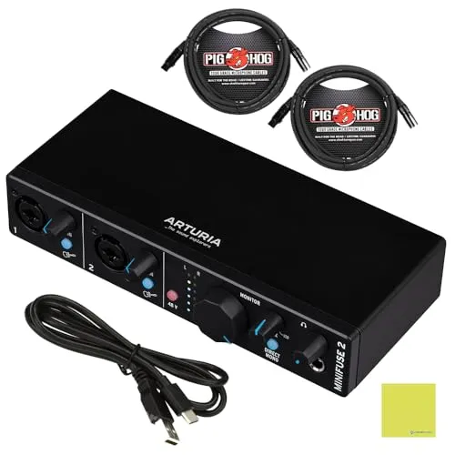 Arturia MiniFuse 2 フレキシブル デュアル USB-C オーディオインターフェース ブラック 2個パック Pig Hog PHM10 8mm XLR マイクケーブルと液体オーディオ研磨クロス