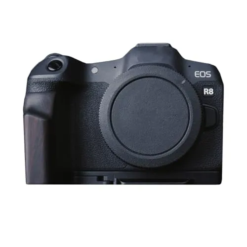 Canon EOS R8 専用 カメラウッドグリップ 高級檀木材 木製ハンドル メタルベース L型グリップ ハンドメイド カメラケージ 電池交換可能 (ブラック)