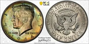1964年 D・ケネディ・ハーフダラー PCGS MS66 エメラルドゴールドグロー レアカラー