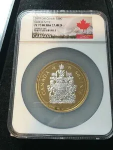 2019年カナダ国章（5.06トロイオンス銀貨）99.99セント50 **NGC*PF-70 UCギルト