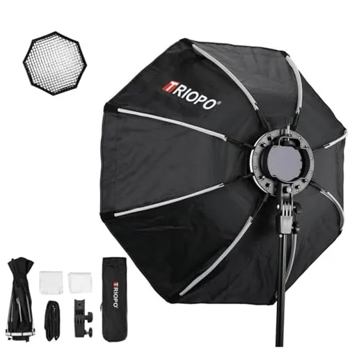 八角形傘ソフトボックス KX55 TRIOPO ソフトボックス 21.6インチ/55cm 八角形傘ライトボックス、Godox V1 AD200 Pro ラウンドヘッドフラッシュライトディフューザー用