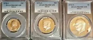 1976 S 90% シルバー バイセンテニアル 3 コイン ロット 25c、50c $1 PCGS PR 69 DCAM