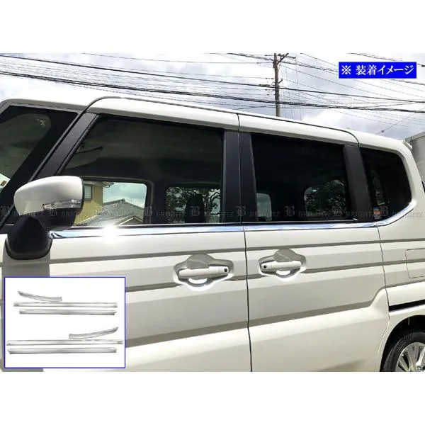 BRIGHTZ スペーシアカスタム MK54S MK94S 超鏡面ステンレスメッキサイドドアモール 6PC ガーニッシュ アンダー カバー ベゼル パネル SID－MOL－178