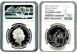2021 2PD イギリス 1オンス シルバー プルーフ マハトマ ガンジー NGC PF69 FR OBO