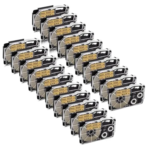 30pk xr-9weラベルテープxr-9x xr-9we xr-9rd xr-9bu xr-9yw xr-9gn 9mm for KL-60 kl-100 kl-20ラベルプリンター(Black on Gold)