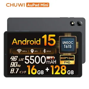 Chuwi タブレット Android15 SIMフリー アンドロイド15 タブレット 8インチ 16GB+128GB 最大1TB拡張 WidevineL1 90HZ 8コアCPU T615 8.7 HD IPS 1340x800 4G LTE+GPS 5G WiFi BT5.0 5500mAh CHUWI Aupad Mini