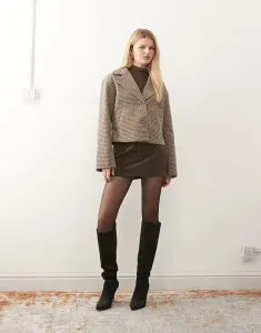 ノイジーメイ レディース アウター ジャケット・ブルゾン Noisy May boxy houndstooth jacket Silver Lining シルバー