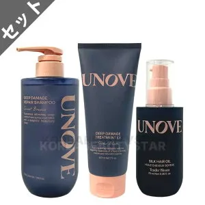 【3種セット】【UNOVE】アノブ ディープダメージリペアシャンプー 500g+ディープダメージトリートメントEX 207ml+シルクオイルエッセンス 70ml シャンプー ヘアトリートメント ヘアエッセンス 美