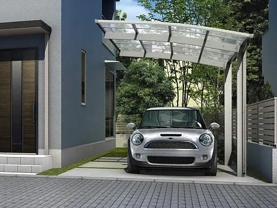 カーポート(工事費込み) アリュース 600タイプ 1台用[幅:2399mm 奥行:5400mm 柱高さ:H22柱仕様（有効高 約2,200mm） カラータイプ:ホワイト] YKKAP(ykk) | ガレージ 車庫 サイドパネル サポート柱 雨樋 雨どい 物干し 間口 8m diy 部品ホワイト