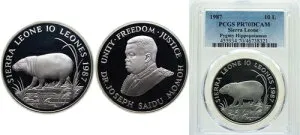 シエラレオネ 1987年 10レオンズ シルバー 925 PCGS PR70 トップポップ