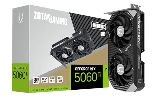 ZOTAC ゲーミング GeForce RTX 5060 Ti 8GB ツインエッジ OC DLSS 4 8GB GDDR7 128ビット 28Gbps PCIE 5.0 ゲーミンググラフィックスカード IceStorm 2.0冷却 SFF-Ready、Z