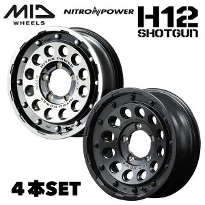【4本セット送料無料】MID NITRO POWER H12 SHOTGUN 16×6.0 -5 5H PCD139.7 バレルブラック ブラッククリア／マシニング ナイトロパワー H12ショットガン マルカサービス ジムニーシエラ ノマド JB74 JC74