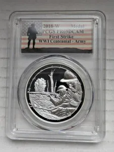 2018年-W 第一次世界大戦 アメリカ陸軍 90% 銀メダル PCGS PR69 DCAM ファーストストライク
